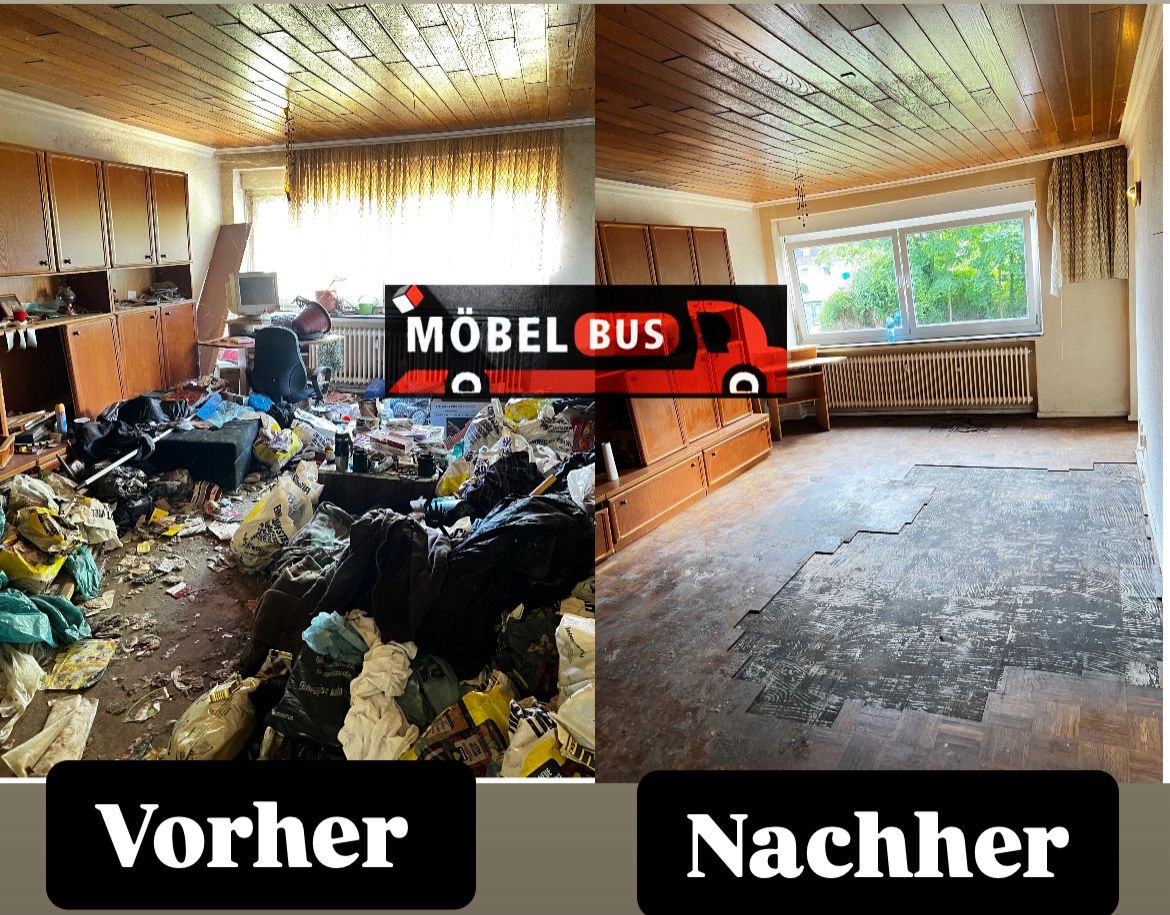 Links ein unordentlicher Raum voller Müll, rechts sauber und aufgeräumt